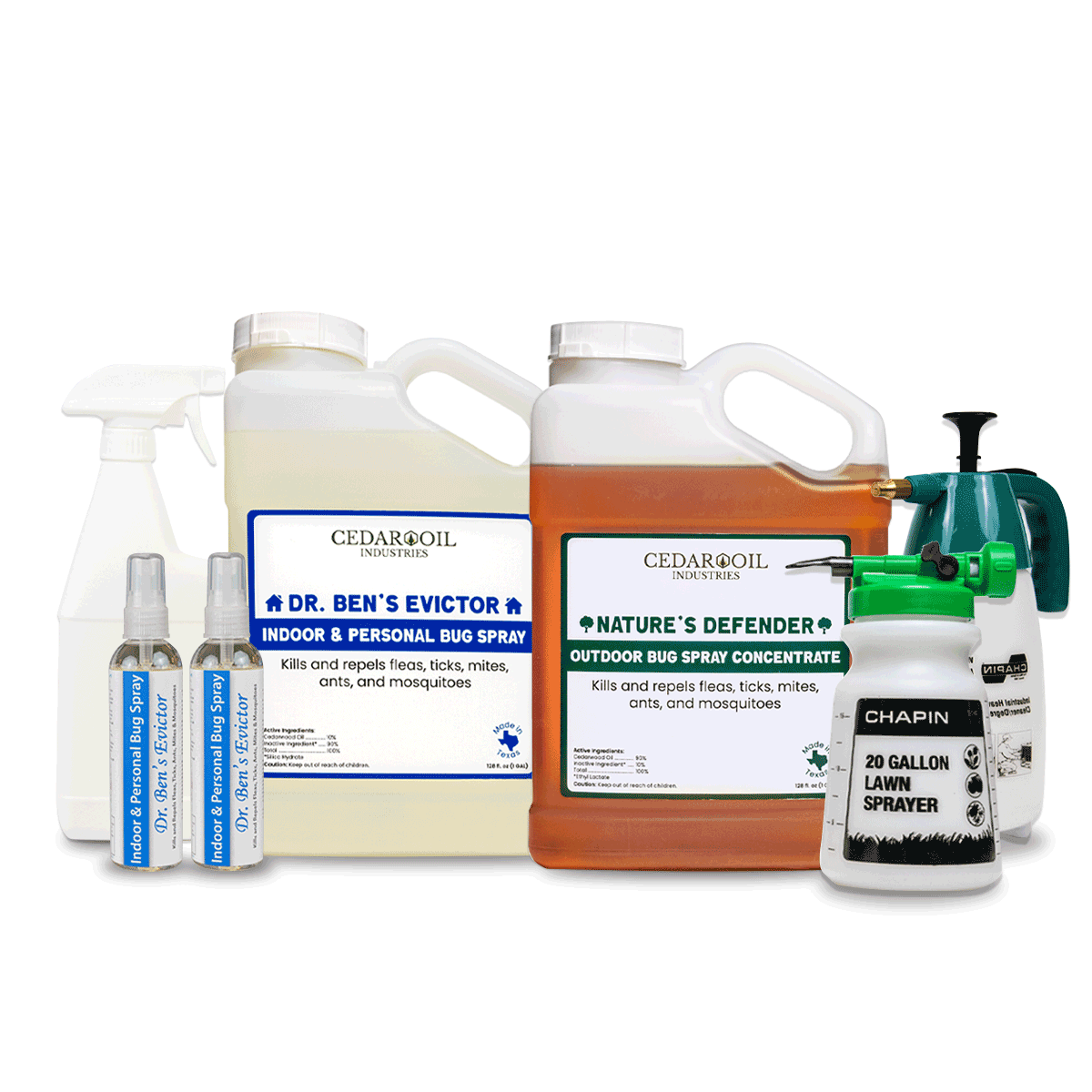 Indoor & Outdoor Treatment Kit with Nature's Defender and Dr. Ben's Evictor bug sprays