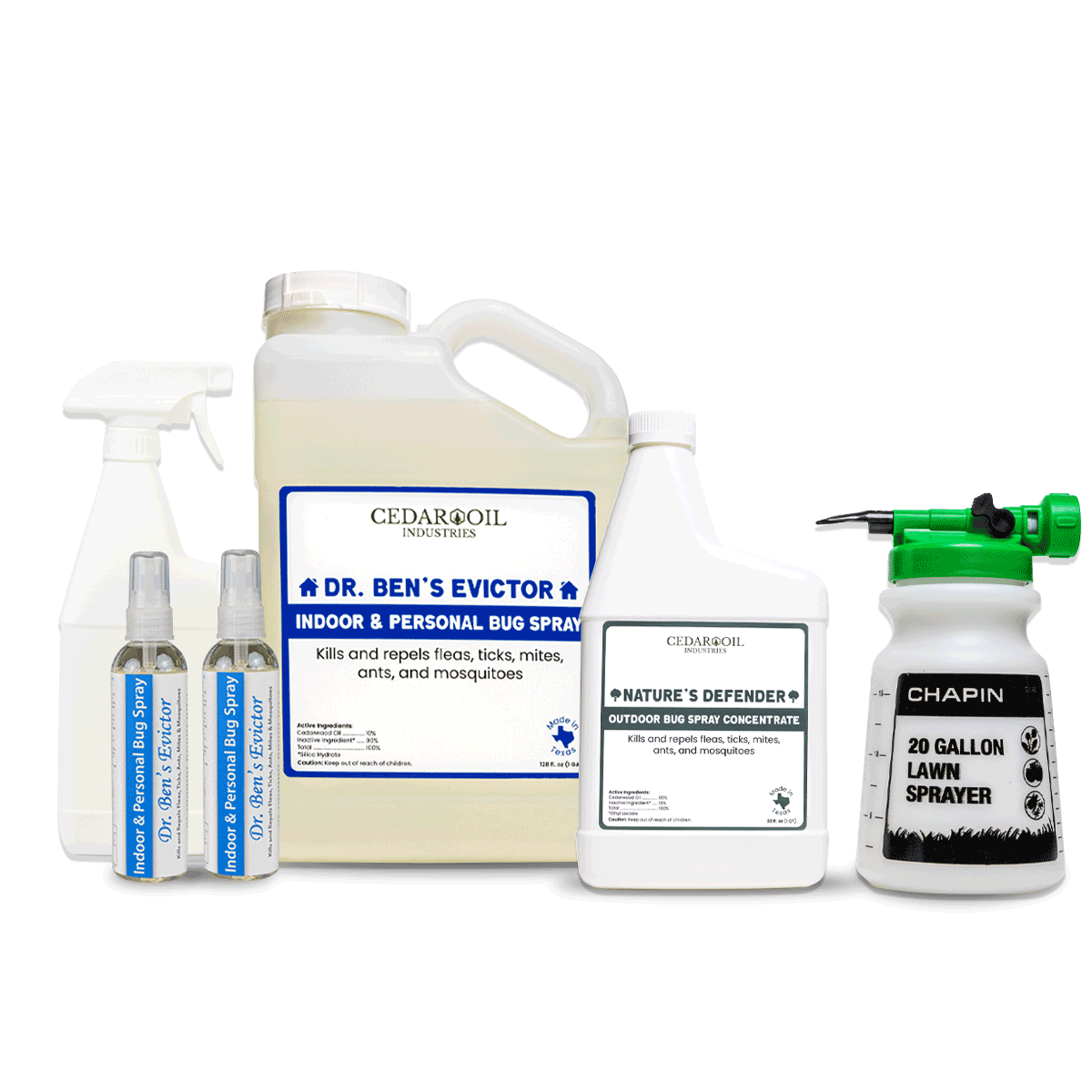 Indoor & Outdoor Treatment Kit with bug sprays and lawn sprayer 