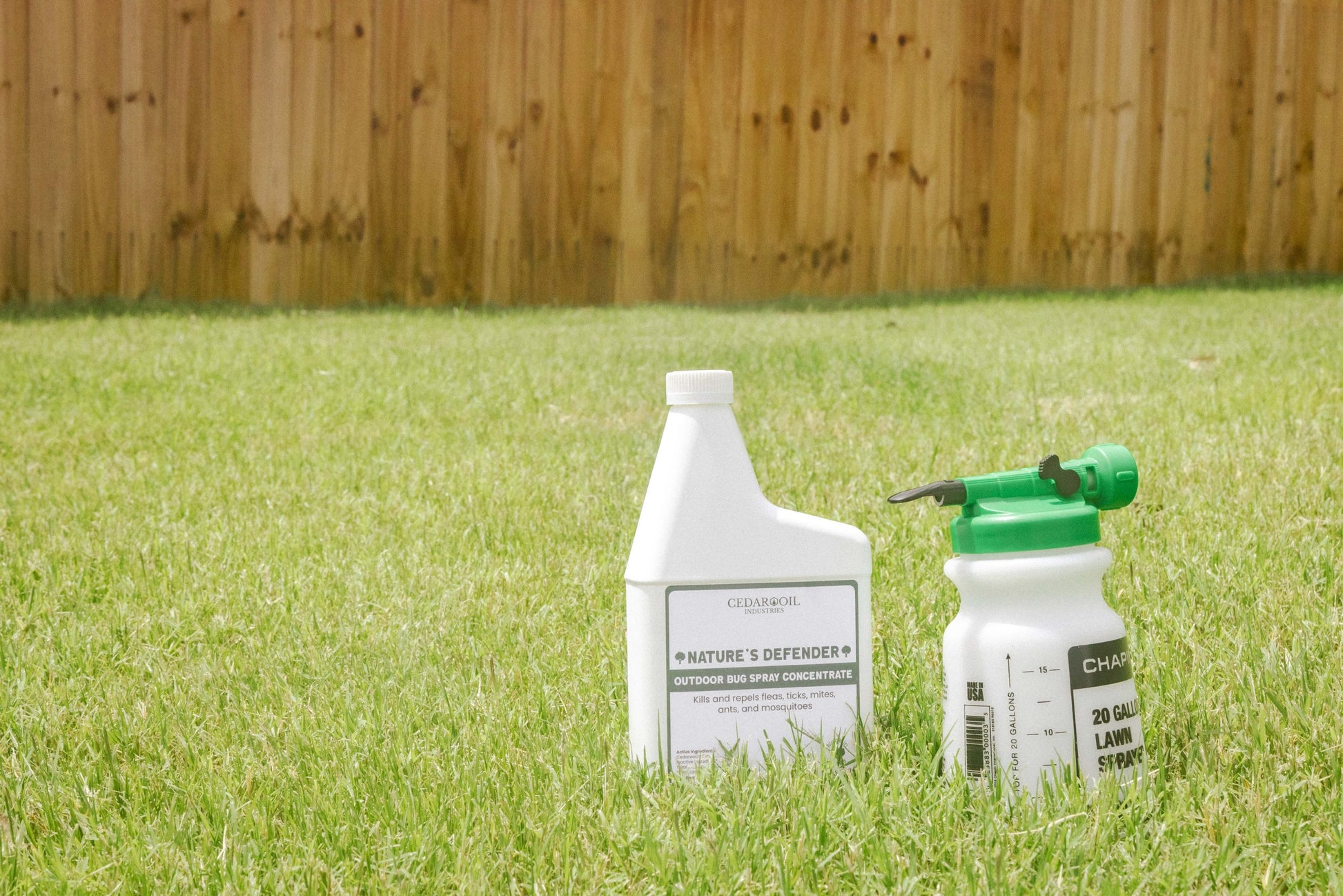 Nature's Defender - Outdoor Bug Spray Concentrate with Lawn Sprayer on grass
