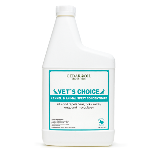 Vet's Choice Cedar oil kills & repels fleas, ticks, mites & flies.